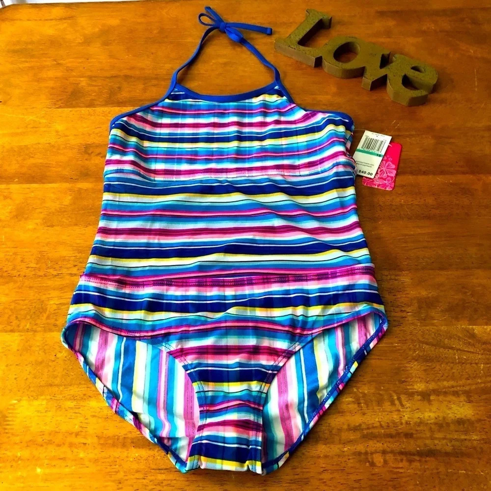 Gossip girl Girls stripes, mesh waist swimsuit